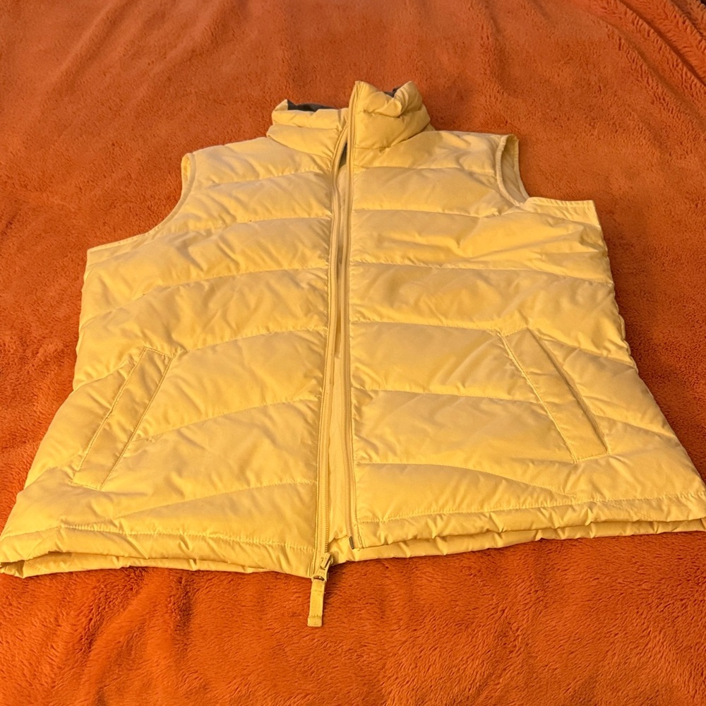 Lands' End Cream and Gray Puffer Vest